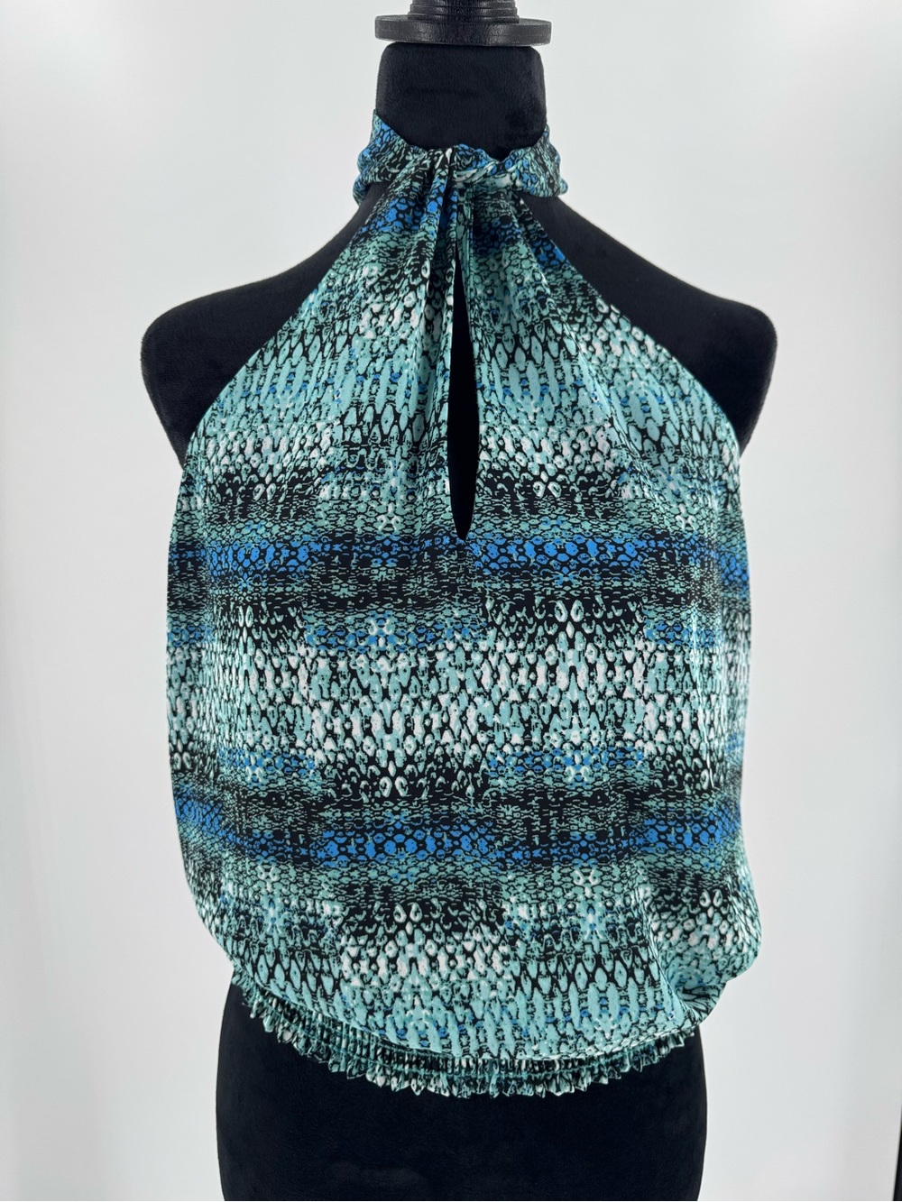 Veronica M Blue Teal Animal Print Halter Top Size XS